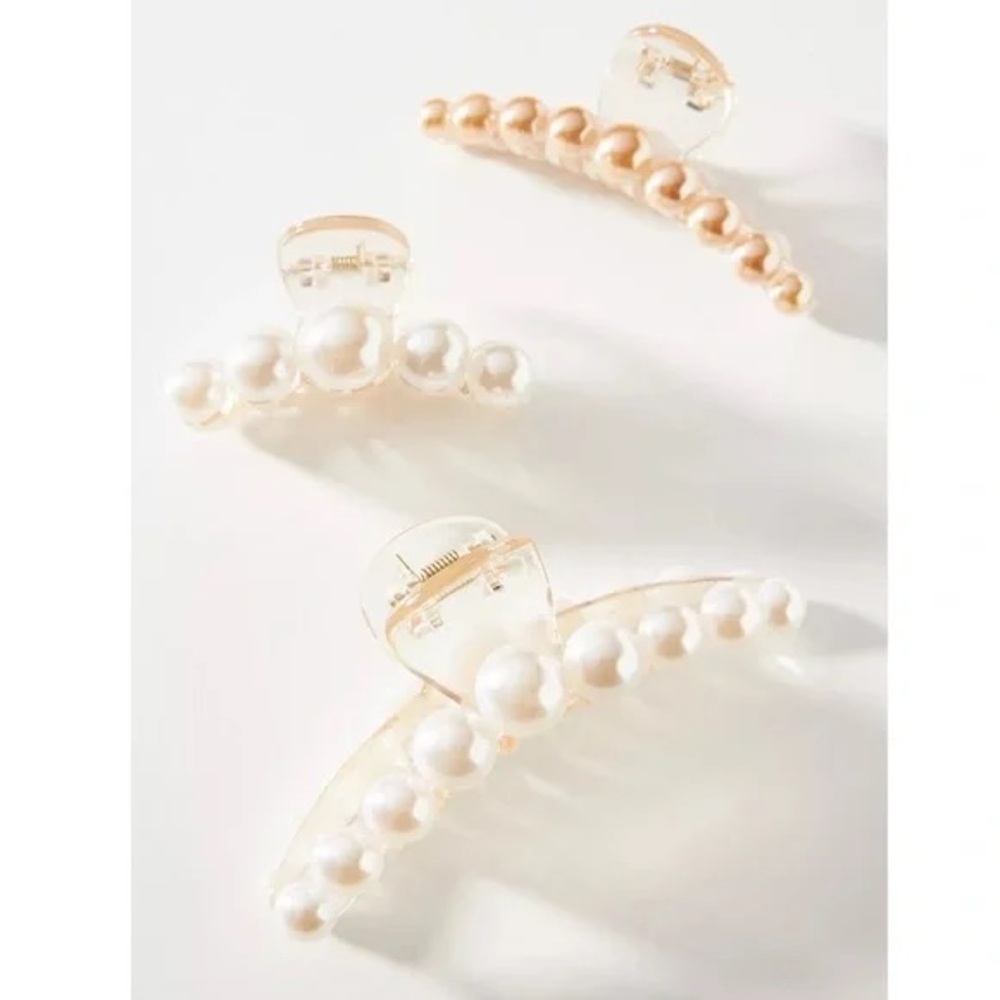 ANTHROPOLOGIE Shiny Claw Hair Clip Set of 3 Ivory NWT